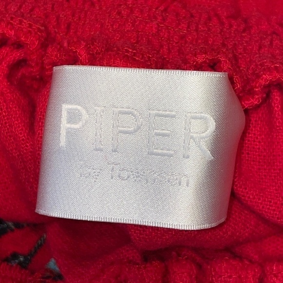 EUC Piper by Townsen Red Embroidered Off Shoulder Boho Dress Size Medium - Picture 6 of 8